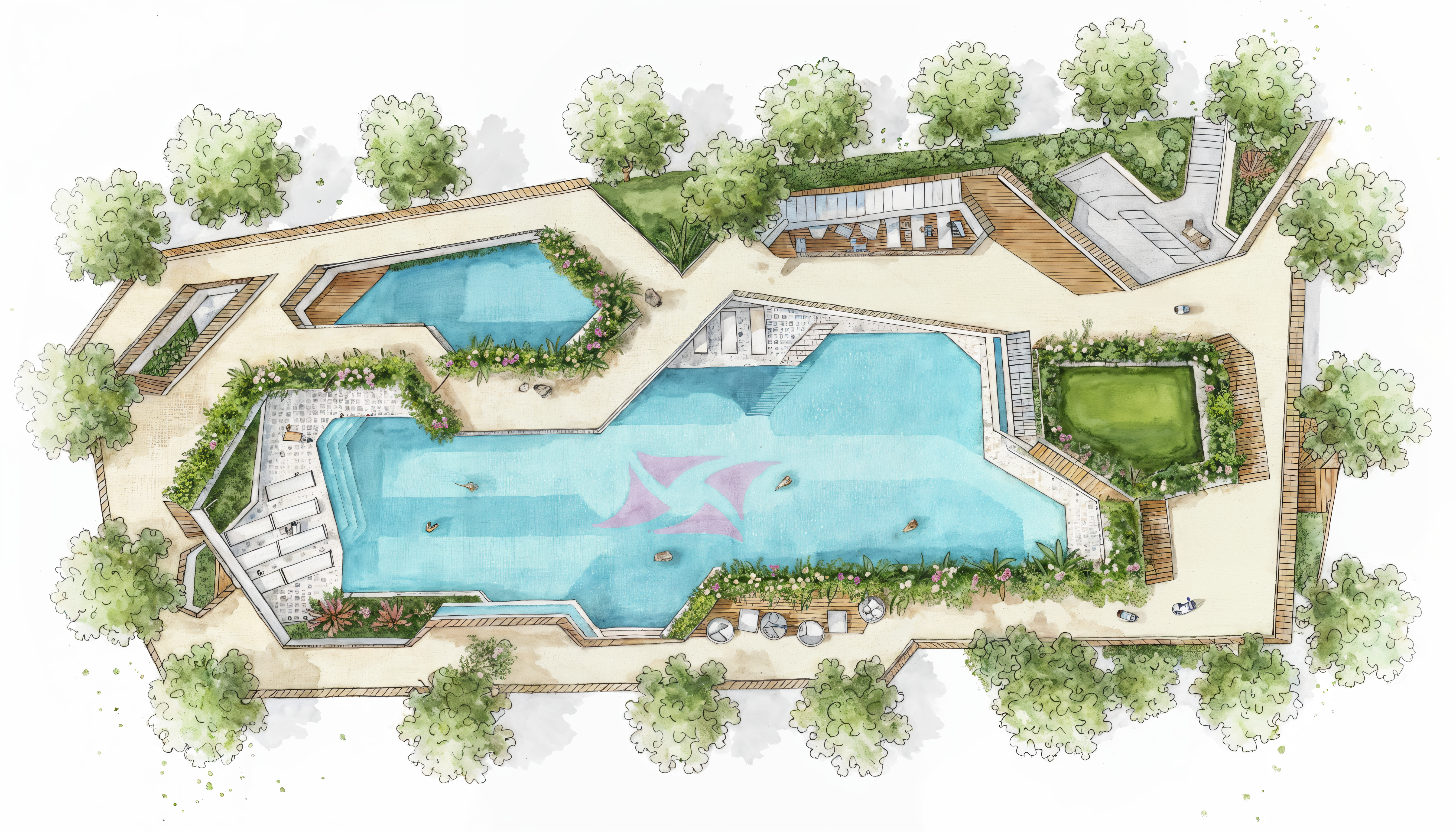 Pool and clubhouse sketch